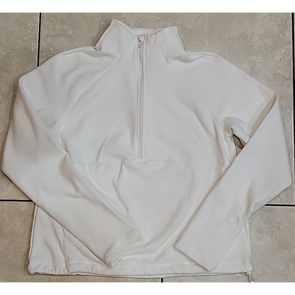 Layer 8‎ womens small white fleece 1/4 zip pullover long sleeve thumbies pockets